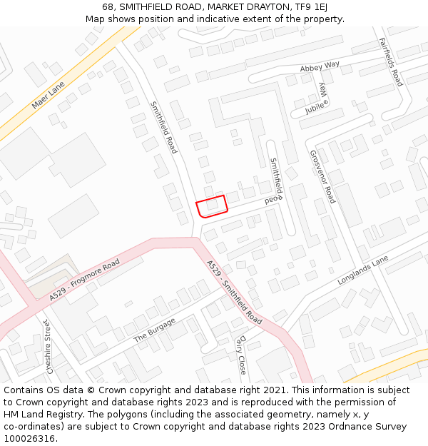 68, SMITHFIELD ROAD, MARKET DRAYTON, TF9 1EJ: Location map and indicative extent of plot