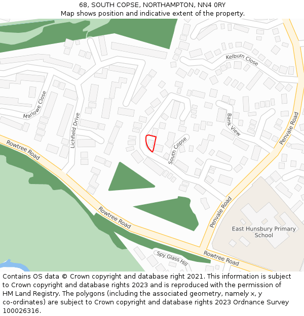 68, SOUTH COPSE, NORTHAMPTON, NN4 0RY: Location map and indicative extent of plot