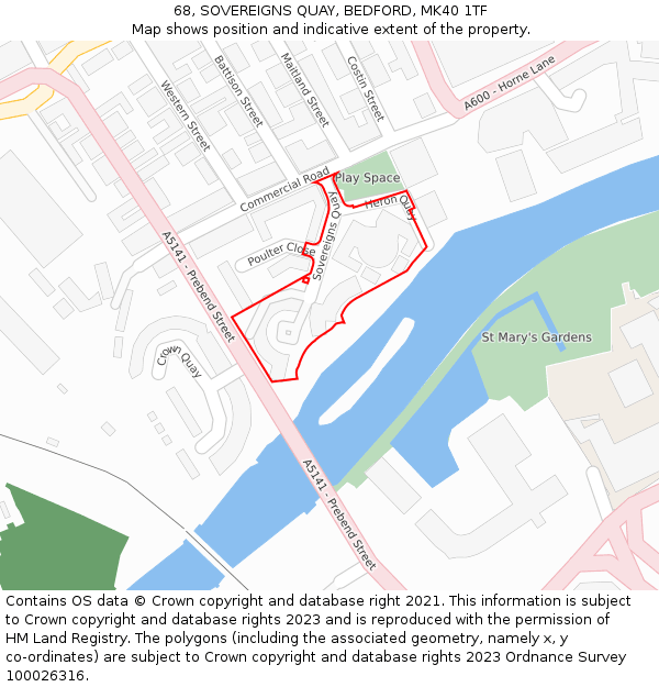 68, SOVEREIGNS QUAY, BEDFORD, MK40 1TF: Location map and indicative extent of plot