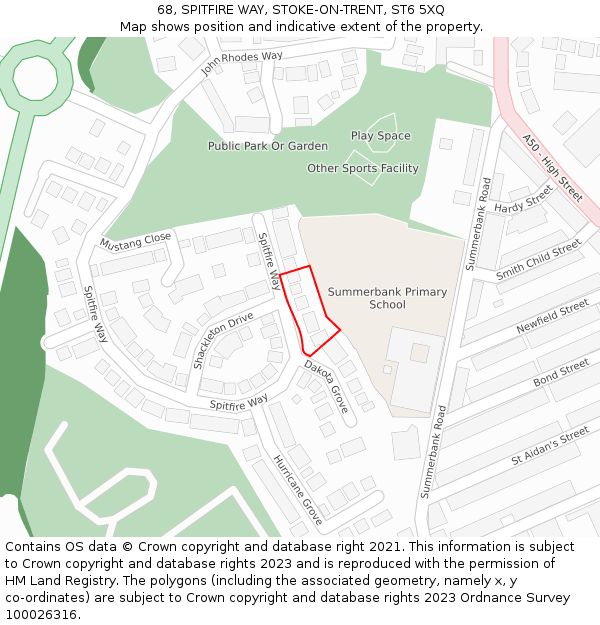 68, SPITFIRE WAY, STOKE-ON-TRENT, ST6 5XQ: Location map and indicative extent of plot