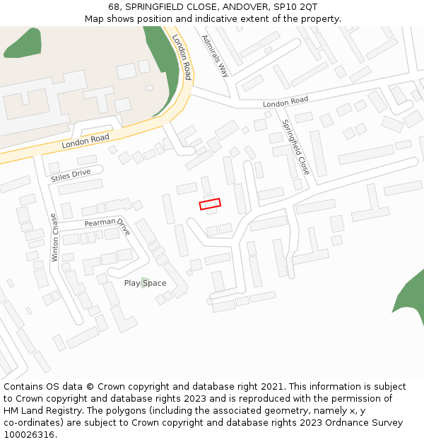 68, SPRINGFIELD CLOSE, ANDOVER, SP10 2QT: Location map and indicative extent of plot