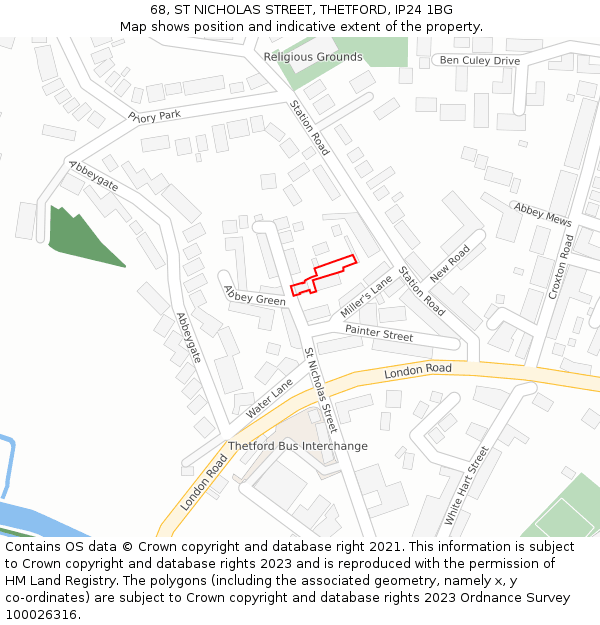 68, ST NICHOLAS STREET, THETFORD, IP24 1BG: Location map and indicative extent of plot