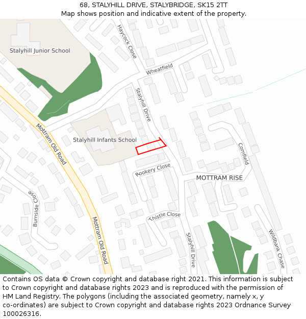 68, STALYHILL DRIVE, STALYBRIDGE, SK15 2TT: Location map and indicative extent of plot