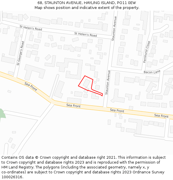 68, STAUNTON AVENUE, HAYLING ISLAND, PO11 0EW: Location map and indicative extent of plot