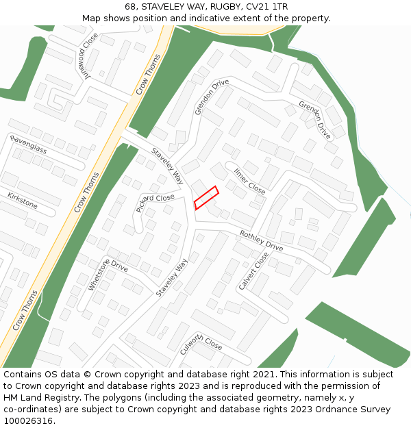 68, STAVELEY WAY, RUGBY, CV21 1TR: Location map and indicative extent of plot