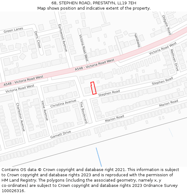 68, STEPHEN ROAD, PRESTATYN, LL19 7EH: Location map and indicative extent of plot