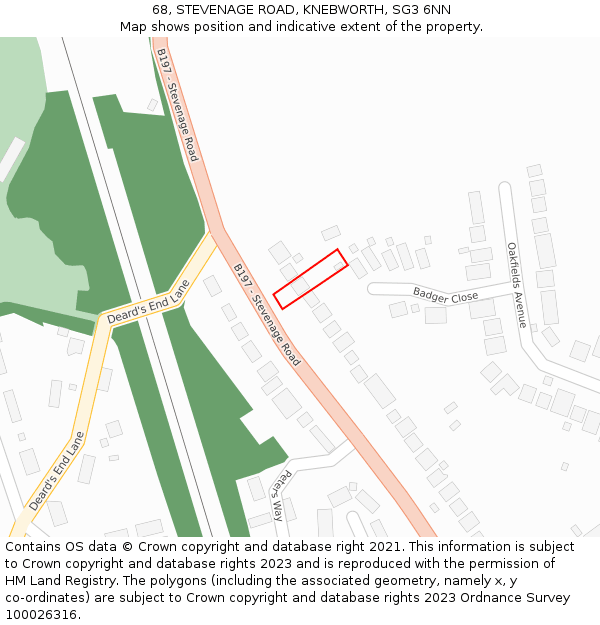 68, STEVENAGE ROAD, KNEBWORTH, SG3 6NN: Location map and indicative extent of plot