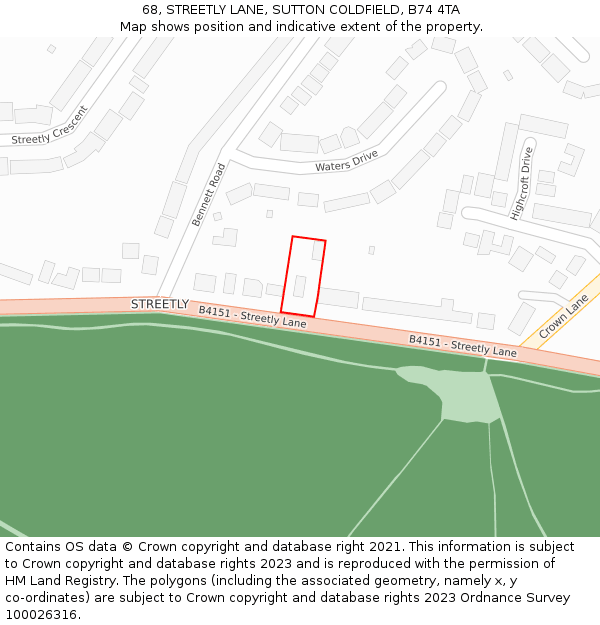 68, STREETLY LANE, SUTTON COLDFIELD, B74 4TA: Location map and indicative extent of plot