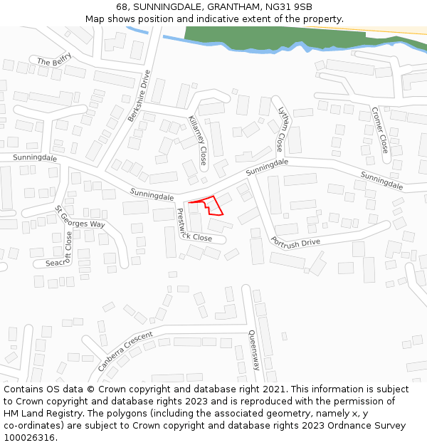 68, SUNNINGDALE, GRANTHAM, NG31 9SB: Location map and indicative extent of plot