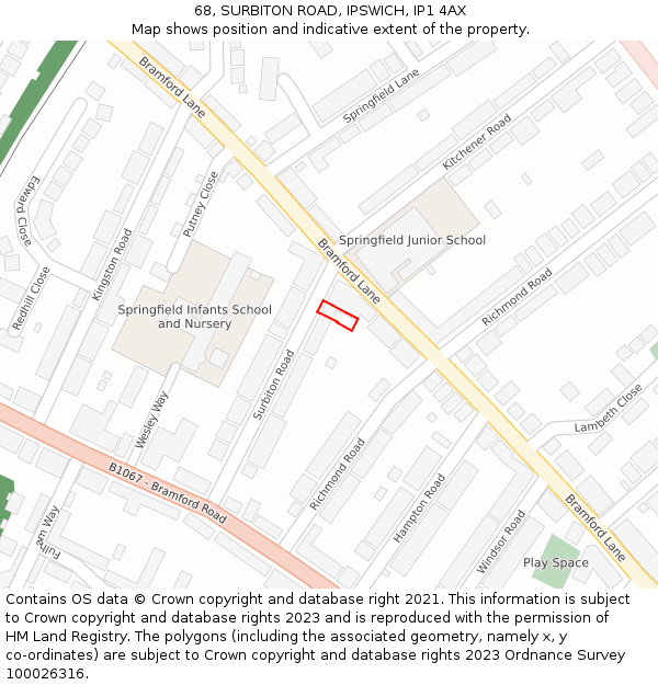 68, SURBITON ROAD, IPSWICH, IP1 4AX: Location map and indicative extent of plot