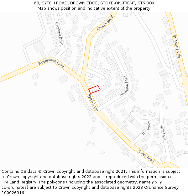 68, SYTCH ROAD, BROWN EDGE, STOKE-ON-TRENT, ST6 8QX: Location map and indicative extent of plot