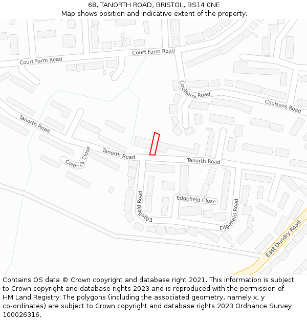 68, TANORTH ROAD, BRISTOL, BS14 0NE: Location map and indicative extent of plot