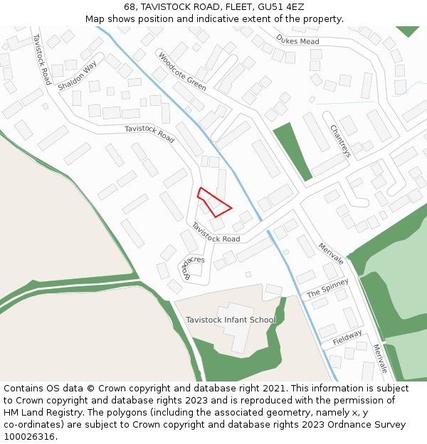 68, TAVISTOCK ROAD, FLEET, GU51 4EZ: Location map and indicative extent of plot