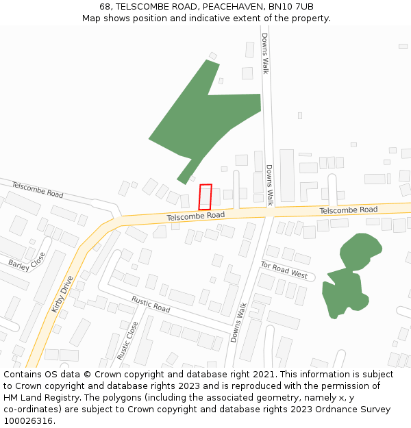 68, TELSCOMBE ROAD, PEACEHAVEN, BN10 7UB: Location map and indicative extent of plot