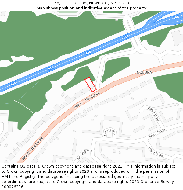 68, THE COLDRA, NEWPORT, NP18 2LR: Location map and indicative extent of plot