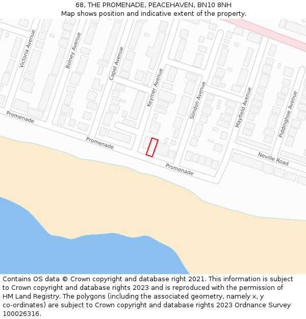 68, THE PROMENADE, PEACEHAVEN, BN10 8NH: Location map and indicative extent of plot