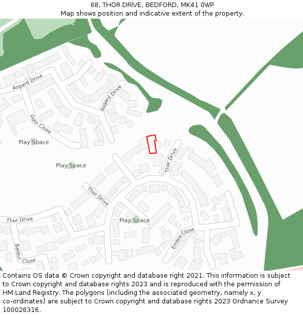 68, THOR DRIVE, BEDFORD, MK41 0WP: Location map and indicative extent of plot