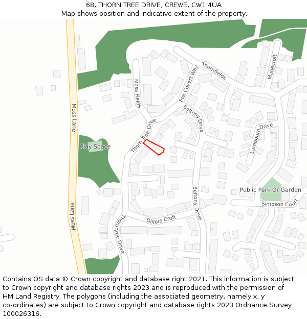 68, THORN TREE DRIVE, CREWE, CW1 4UA: Location map and indicative extent of plot