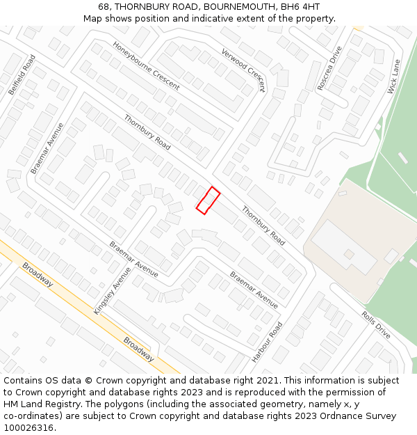 68, THORNBURY ROAD, BOURNEMOUTH, BH6 4HT: Location map and indicative extent of plot