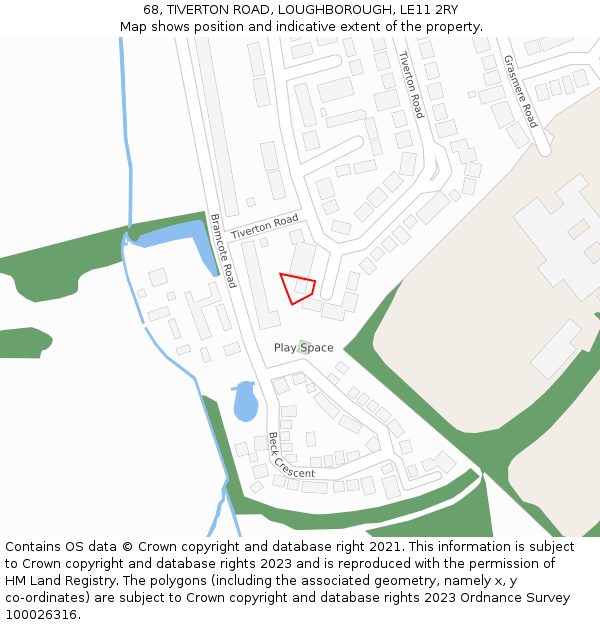 68, TIVERTON ROAD, LOUGHBOROUGH, LE11 2RY: Location map and indicative extent of plot