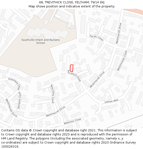 68, TREVITHICK CLOSE, FELTHAM, TW14 9XJ: Location map and indicative extent of plot