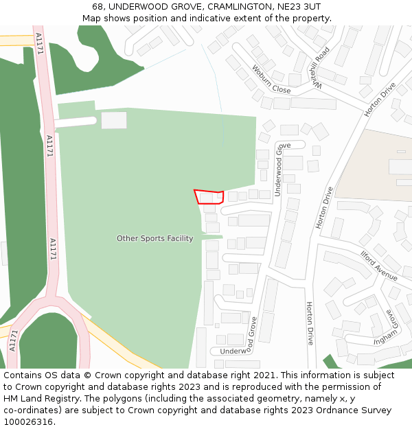 68, UNDERWOOD GROVE, CRAMLINGTON, NE23 3UT: Location map and indicative extent of plot