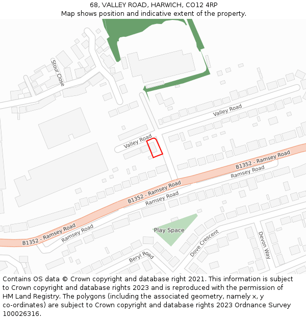 68, VALLEY ROAD, HARWICH, CO12 4RP: Location map and indicative extent of plot