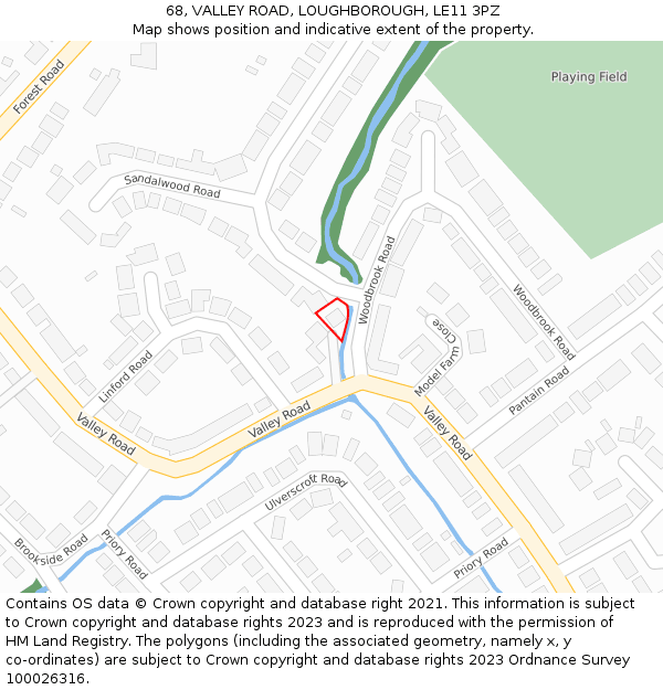 68, VALLEY ROAD, LOUGHBOROUGH, LE11 3PZ: Location map and indicative extent of plot