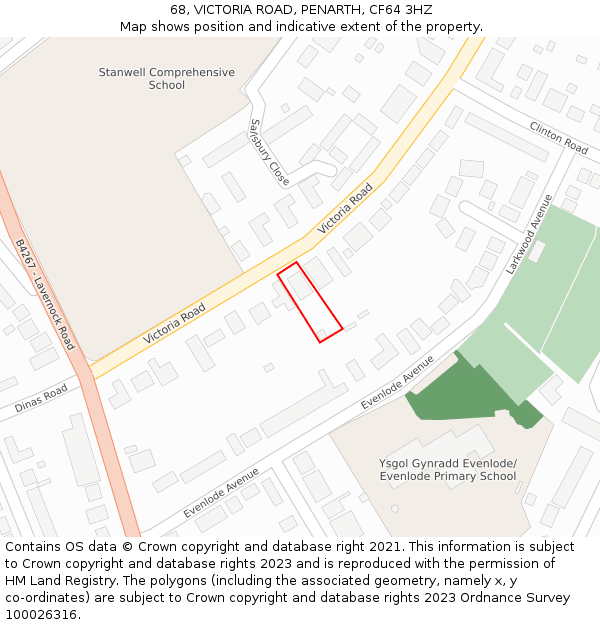 68, VICTORIA ROAD, PENARTH, CF64 3HZ: Location map and indicative extent of plot