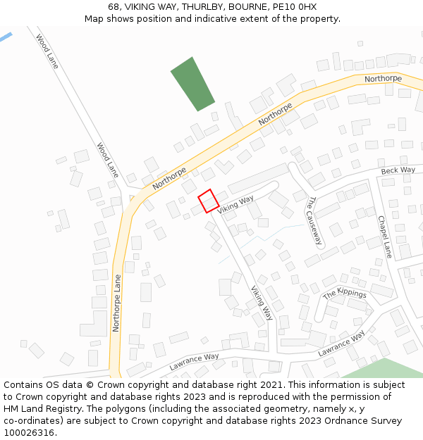 68, VIKING WAY, THURLBY, BOURNE, PE10 0HX: Location map and indicative extent of plot
