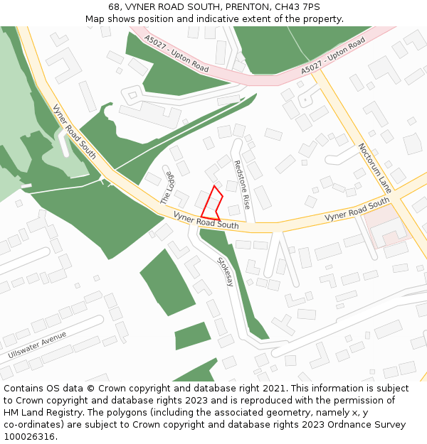 68, VYNER ROAD SOUTH, PRENTON, CH43 7PS: Location map and indicative extent of plot