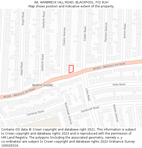 68, WARBRECK HILL ROAD, BLACKPOOL, FY2 9UH: Location map and indicative extent of plot