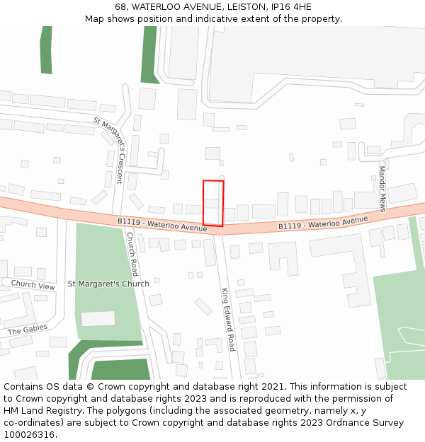 68, WATERLOO AVENUE, LEISTON, IP16 4HE: Location map and indicative extent of plot