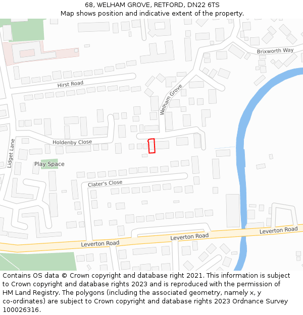 68, WELHAM GROVE, RETFORD, DN22 6TS: Location map and indicative extent of plot