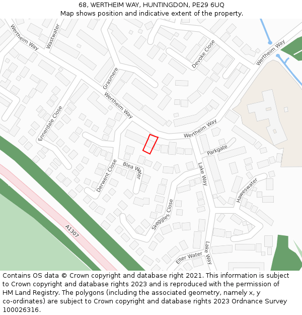 68, WERTHEIM WAY, HUNTINGDON, PE29 6UQ: Location map and indicative extent of plot