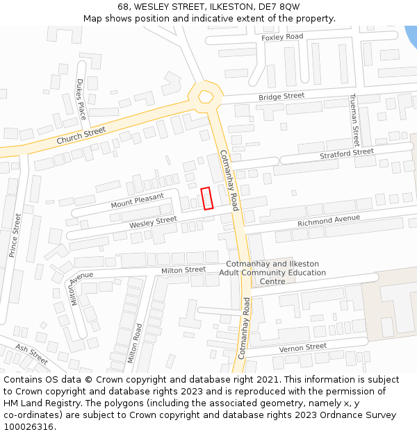 68, WESLEY STREET, ILKESTON, DE7 8QW: Location map and indicative extent of plot