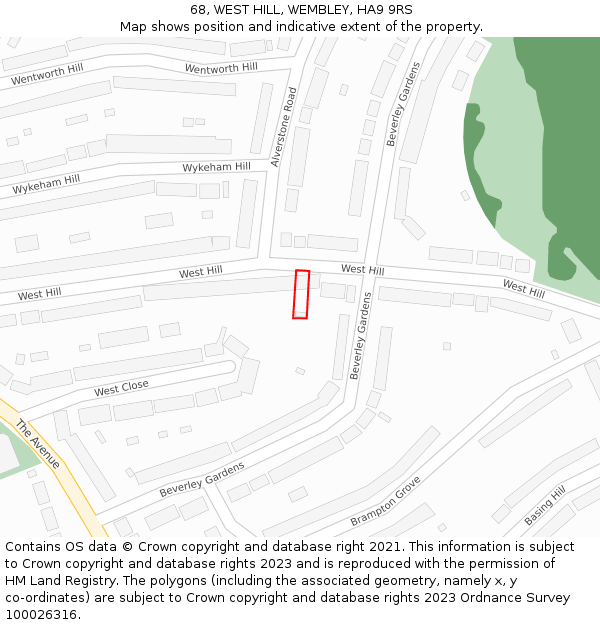 68, WEST HILL, WEMBLEY, HA9 9RS: Location map and indicative extent of plot