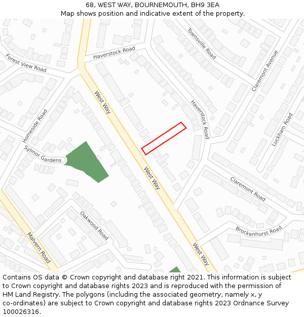 68, WEST WAY, BOURNEMOUTH, BH9 3EA: Location map and indicative extent of plot