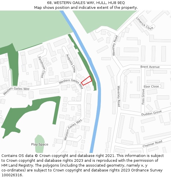 68, WESTERN GAILES WAY, HULL, HU8 9EQ: Location map and indicative extent of plot