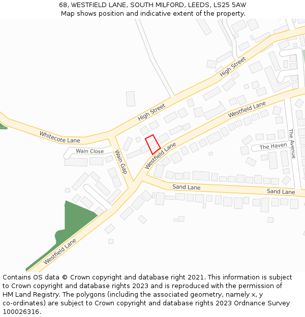 68, WESTFIELD LANE, SOUTH MILFORD, LEEDS, LS25 5AW: Location map and indicative extent of plot