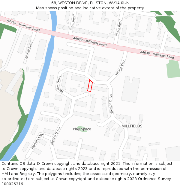 68, WESTON DRIVE, BILSTON, WV14 0UN: Location map and indicative extent of plot