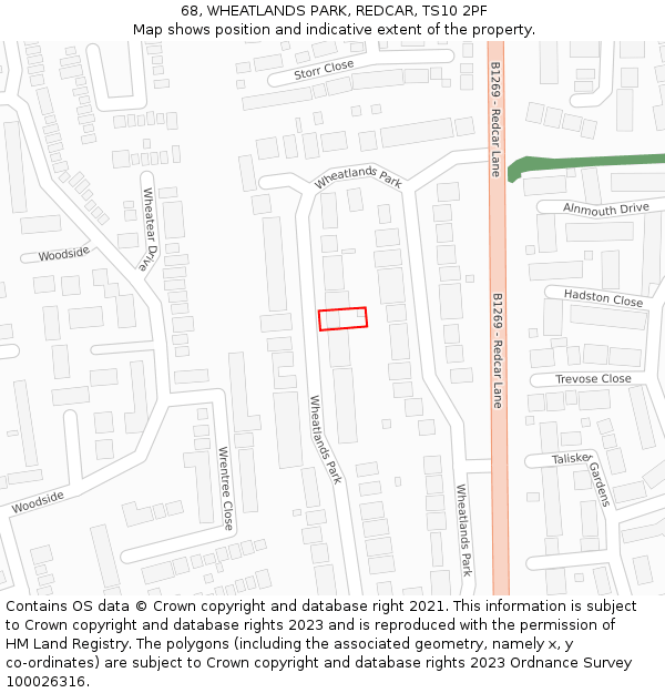 68, WHEATLANDS PARK, REDCAR, TS10 2PF: Location map and indicative extent of plot