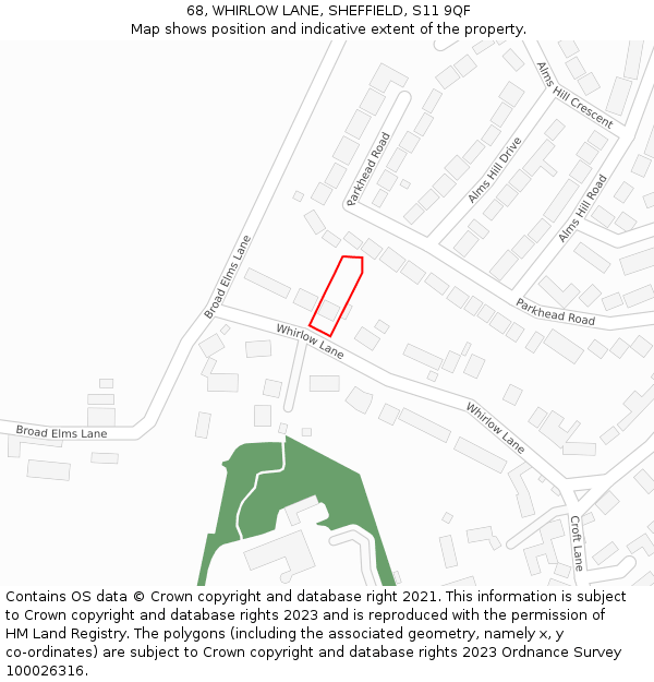 68, WHIRLOW LANE, SHEFFIELD, S11 9QF: Location map and indicative extent of plot