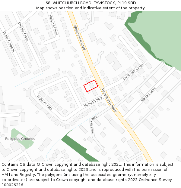 68, WHITCHURCH ROAD, TAVISTOCK, PL19 9BD: Location map and indicative extent of plot
