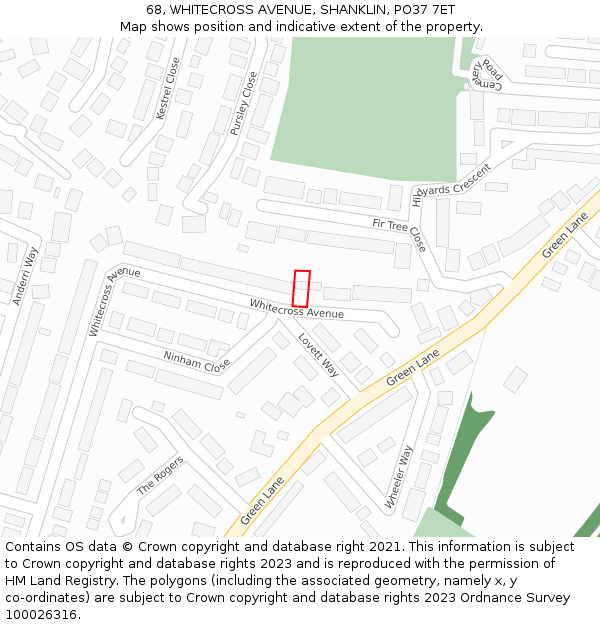 68, WHITECROSS AVENUE, SHANKLIN, PO37 7ET: Location map and indicative extent of plot