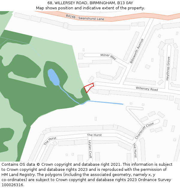 68, WILLERSEY ROAD, BIRMINGHAM, B13 0AY: Location map and indicative extent of plot