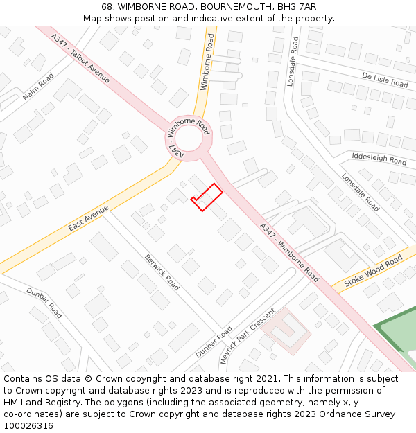 68, WIMBORNE ROAD, BOURNEMOUTH, BH3 7AR: Location map and indicative extent of plot