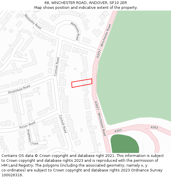 68, WINCHESTER ROAD, ANDOVER, SP10 2ER: Location map and indicative extent of plot