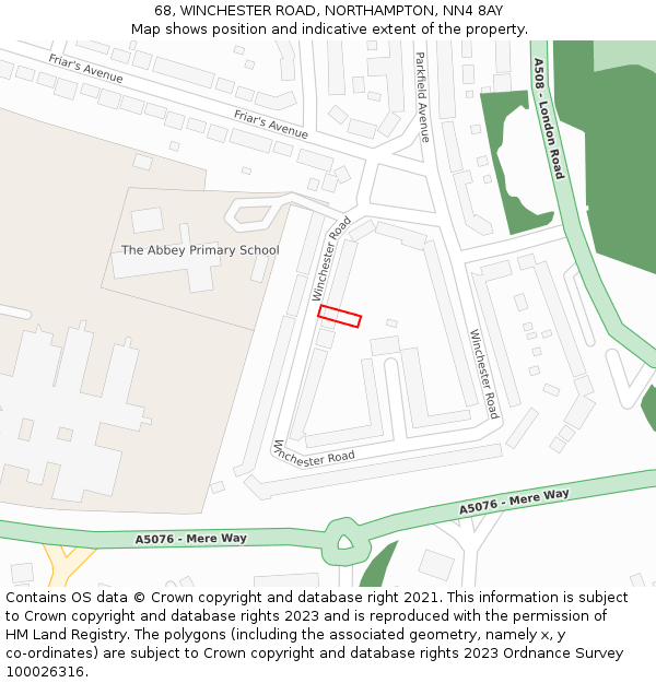 68, WINCHESTER ROAD, NORTHAMPTON, NN4 8AY: Location map and indicative extent of plot