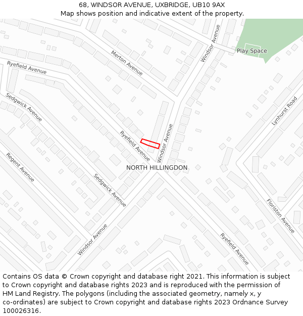 68, WINDSOR AVENUE, UXBRIDGE, UB10 9AX: Location map and indicative extent of plot